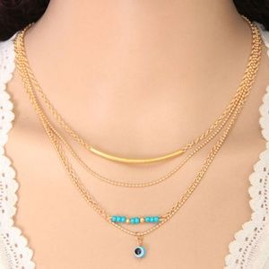 Gold Multi-Layer Bar & Bead Necklace